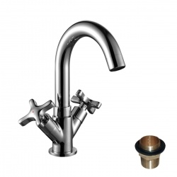 Смеситель для умывальника Rossinka RS39-62U, двухвентильный, поворотный высокий излив