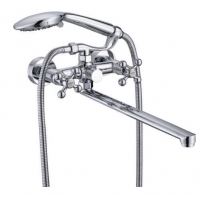 Смеситель для ванны VIEIR V140141, двухвентильный, длинный излив, ручной душ