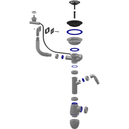 Сифон B610V большая чаша UNICORN автомат, с носиком, с прямоугольным переливом