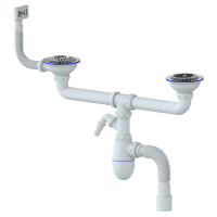 Сифон B730V большая чаша UNICORN двойной, с носиком, с прямоуг переливом и гофрой