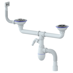 Сифон B730V большая чаша UNICORN двойной, с носиком, с прямоуг переливом и гофрой