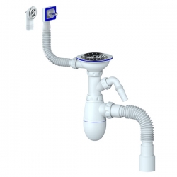 Сифон B427 большая чаша UNICORN c носиком, с прямоуг/круг переливом (винт, шток, руч -латунь)