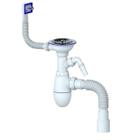 Сифон B435V большая чаша UNICORN с прямоуг. переливом, с носиком и гофрой (винт, шток, руч -латунь)