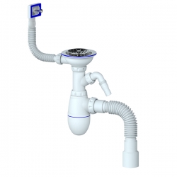 Сифон B435V большая чаша UNICORN с прямоуг. переливом, с носиком и гофрой (винт, шток, руч -латунь)