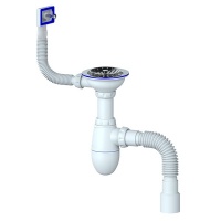 Сифон B425P большая чаша UNICORN с прямоугольным переливом, с гофрой (винт, шток, ручка - пластик)