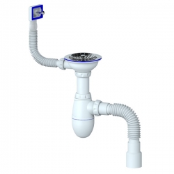 Сифон B425P большая чаша UNICORN с прямоугольным переливом, с гофрой (винт, шток, ручка - пластик)