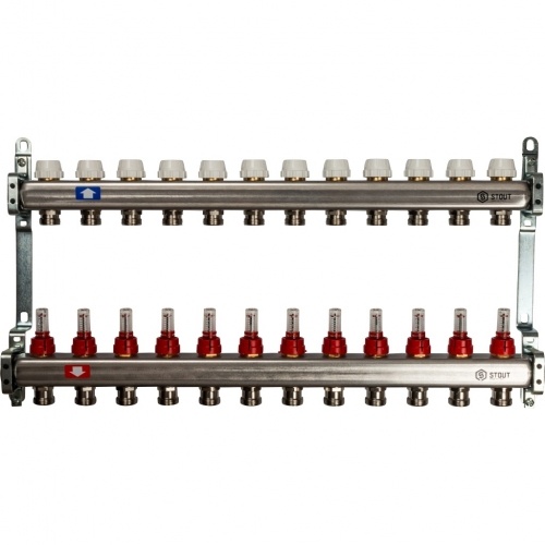 Коллекторная группа Stout SMS-0917 1"х3/4" 12 выходов, с расходомерами купить в интернет магазине Санрай73