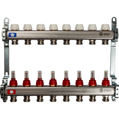 Коллекторная группа Stout SMS-0917 1"х3/4" 8 выходов, с расходомерами купить в интернет магазине Санрай73