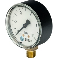 Манометр радиальный Stout 63мм, 10bar, 1/4", класс 2.5