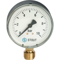 Манометр радиальный Stout 80мм, 10bar, 1/2", класс 2.5