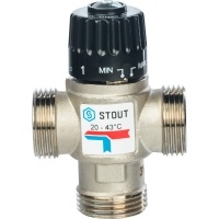 Термостатический смесительный клапан 1"нр Stout 20-43C, 1.6м3/ч  для ГВС и отопления