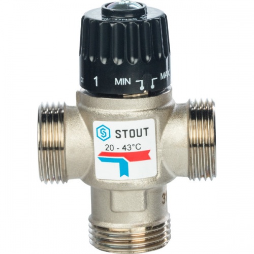 Термостатический смесительный клапан Stout 1"нр, 20-43C, 1.6м3/ч  для ГВС и отопления купить в интернет магазине Санрай73