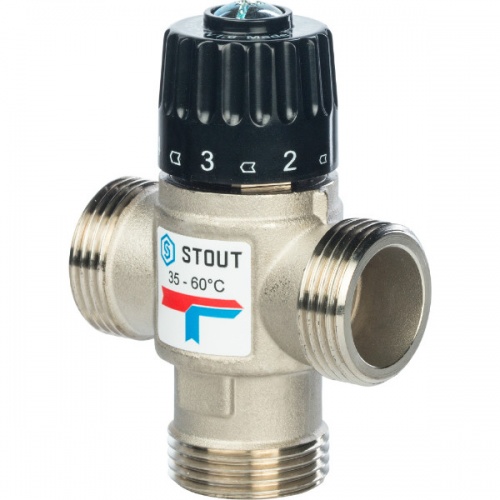 Термостатический смесительный клапан Stout 1"нр, 35-60C, 1.6м3/ч  для ГВС и отопления купить в интернет магазине Санрай73