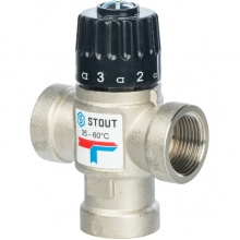 Термостатический смесительный клапан Stout 3/4"вр, 35-60C, 1.6м3/ч  для ГВС и отопления