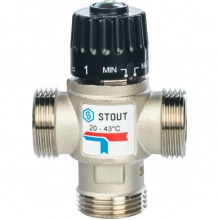 Термостатический смесительный клапан Stout 1"нр, 20-43C, 2.5м3/ч  для ГВС и отопления