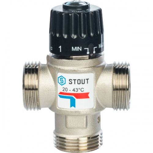 Термостатический смесительный клапан Stout 1"нр, 20-43C, 2.5м3/ч  для ГВС и отопления купить в интернет магазине Санрай73