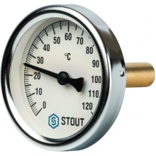 Термометр погружной Stout 63мм, 120°C, гильза 50мм, 1/2"нр, биметаллический