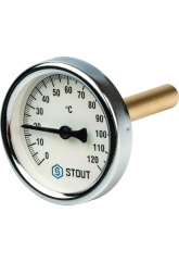 Термометр погружной Stout 63мм, 120°C, гильза 75мм, 1/2"нр, биметаллический