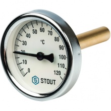 Термометр погружной Stout 63мм, 120°C, гильза 75мм, 1/2"нр, биметаллический