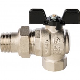 Кран шаровой со сгоном 3/4"ВР/НР Stout угловой бабочка черная