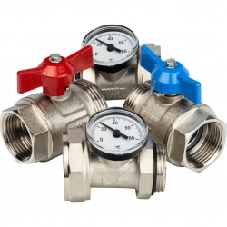 Комплект для коллектора STOUT 1” прямые шаровые краны с термометрами