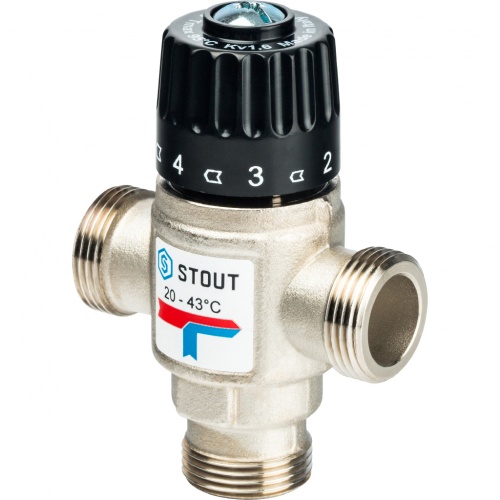 Термостатический смесительный клапан Stout 3/4"нр, 20-43C, 1.6м3/ч  для ГВС и отопления купить в интернет магазине Санрай73