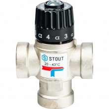 Термостатический смесительный клапан Stout 3/4"вр, 20-43C, 1.6м3/ч  для ГВС и отопления