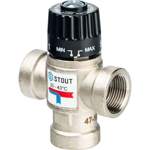 Термостатический смесительный клапан Stout 3/4"вр, 20-43C, 1.6м3/ч  для ГВС и отопления купить в интернет магазине Санрай73