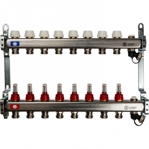 Коллекторная группа Stout SMS-0927 1"х3/4" 8 выходов, с расходомерами купить в интернет магазине Санрай73