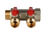 Коллектор с шаровыми кранами STOUT 3/4", 2 отвода 1/2" (красные ручки)