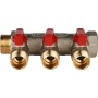 Коллектор с шаровыми кранами STOUT 3/4", 3 отвода 1/2" (красные ручки)