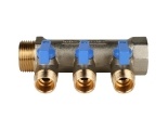 Коллектор с шаровыми кранами STOUT 1", 3 отвода 1/2" (синие ручки)