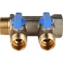 Коллектор с шаровыми кранами STOUT 3/4", 2 отвода 1/2" (синие ручки)