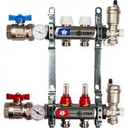 Коллектор из нержавеющей стали STOUT в сборе с расходомерами 2 вых.