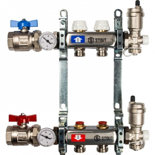 Коллектор из нержавеющей стали STOUT в сборе без расходомеров 2 вых. купить в интернет магазине Санрай73