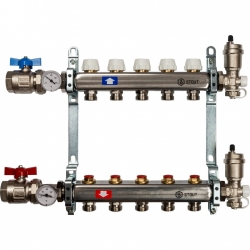 Коллектор из нержавеющей стали STOUT в сборе без расходомеров 5 вых.