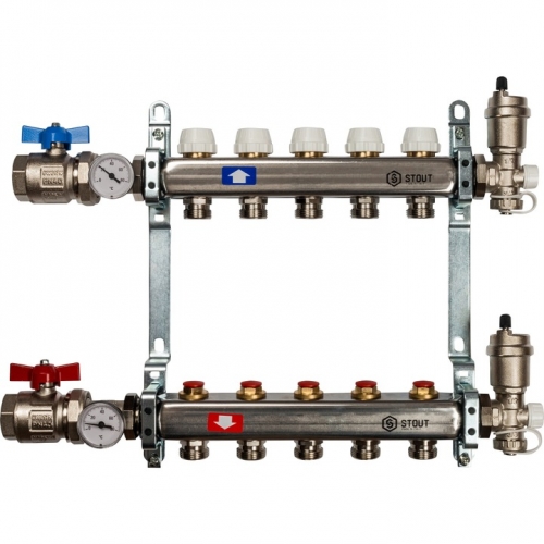 Коллектор из нержавеющей стали STOUT в сборе без расходомеров 5 вых. купить в интернет магазине Санрай73