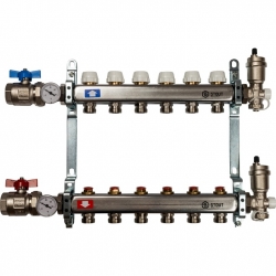 Коллектор из нержавеющей стали STOUT в сборе без расходомеров 6 вых.