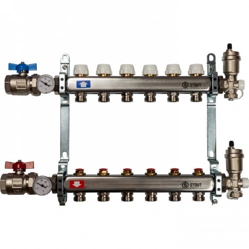 Коллектор из нержавеющей стали STOUT в сборе без расходомеров 6 вых. купить в интернет магазине Санрай73