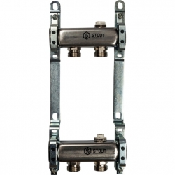 Коллектор из нержавеющей стали STOUT для радиаторной разводки 2 вых.