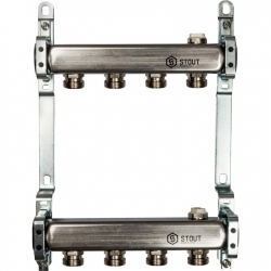 Коллектор из нержавеющей стали STOUT для радиаторной разводки 4 вых.