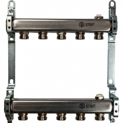 Коллектор из нержавеющей стали STOUT для радиаторной разводки 5 вых.