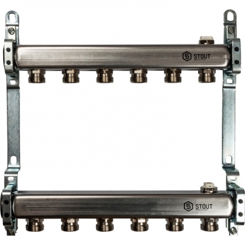 Коллектор из нержавеющей стали STOUT для радиаторной разводки 6 вых. купить в интернет магазине Санрай73