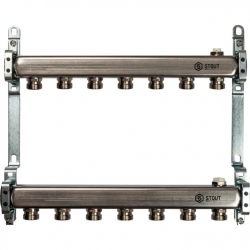 Коллектор из нержавеющей стали STOUT для радиаторной разводки 7 вых.