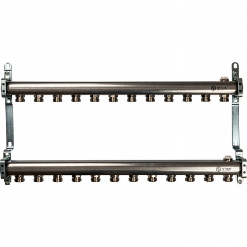 Коллектор из нержавеющей стали STOUT для радиаторной разводки 12 вых. купить в интернет магазине Санрай73