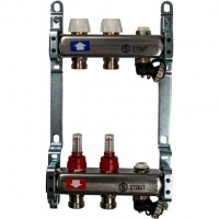 Коллектор из нержавеющей стали STOUT с расходомерами, с клапаном вып. воздуха и сливом 2 вых.