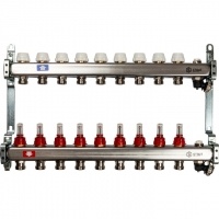 Коллектор из нержавеющей стали STOUT с расходомерами, с клапаном вып. воздуха и сливом 9 вых.