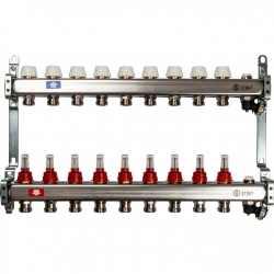 Коллектор из нержавеющей стали STOUT с расходомерами, с клапаном вып. воздуха и сливом 9 вых.