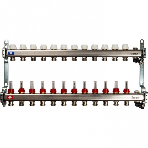 Коллекторная группа Stout SMS-0927 1"х3/4" 12 выходов, с расходомерами купить в интернет магазине Санрай73