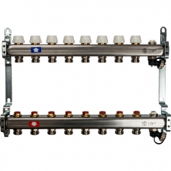 Коллектор из нержавеющей стали STOUT без расходомеров, с клапаном вып. воздуха и сливом 8 вых.